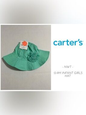🆕CARTER’S - 0/9M - NWT - INFANT GIRLS  TEAL BLUE FLORAL BUCKET / SUN HAT